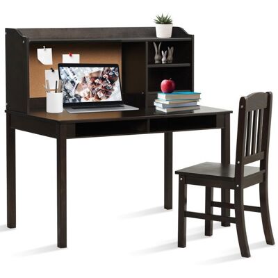 COSTWAY Ensemble Bureau et Chaise pour Enfant 5-12 ans - avec Tableau dAffichage en Liège Tiroirs Étagères Marron Marron - Publicité COSTWAY Ensemble Bureau et Chaise pour Enfant 5-12 ans - avec Tableau dAffichage en Liège Tiroirs Étagères Marron Marron - Publicité