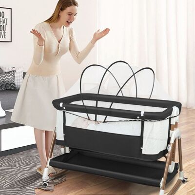 HOMEWELL BERCEAU À BASCULE POUR BÉBÉ + BERCEAU - YIYI - AVEC MOUSTIQUAIRE ET ÉTAGÈRE DE RANGEMENT - 90*60*90-115CM - NOIR Noir - Publicité HOMEWELL BERCEAU À BASCULE POUR BÉBÉ + BERCEAU - YIYI - AVEC MOUSTIQUAIRE ET ÉTAGÈRE DE RANGEMENT - 90*60*90-115CM - NOIR Noir - Publicité