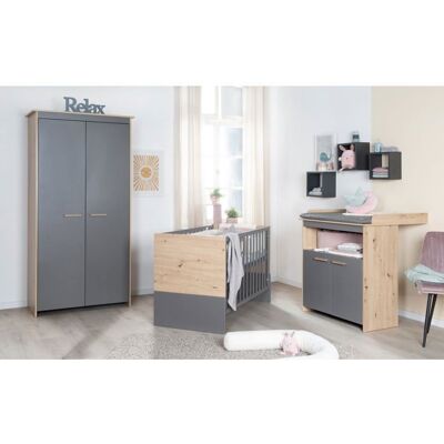Chambre bébé complète : Lit 60 x 120 cm + commode à langer + armoire - ANNA - ROBA - Chêne Kent / Anthracite Gris - Publicité Chambre bébé complète : Lit 60 x 120 cm + commode à langer + armoire - ANNA - ROBA - Chêne Kent / Anthracite Gris - Publicité