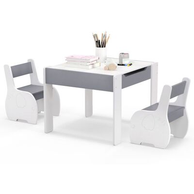 COSTWAY Ensemble Table et 2 Chaises 3 en 1 pour Enfant Tableau 2 Face (Noir & Blanc ) avec Fonction de Stockage en Bois Blanc - Publicité COSTWAY Ensemble Table et 2 Chaises 3 en 1 pour Enfant Tableau 2 Face (Noir & Blanc ) avec Fonction de Stockage en Bois Blanc - Publicité