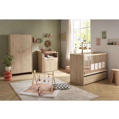 Chambre bébé trio - Lit 120 x 60 cm + Commode + Armoire 2 portes - Adele - Hêtre/crème - SAUTHON Marron - Publicité Chambre bébé trio - Lit 120 x 60 cm + Commode + Armoire 2 portes - Adele - Hêtre/crème - SAUTHON Marron - Publicité