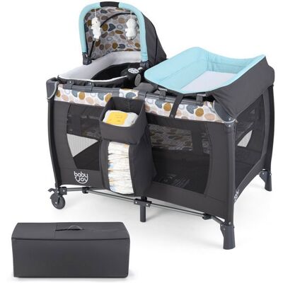 Lit Bébé Parapluie Pliant avec Matelas 5 en 1 COSTWAY-Berceau à Bascule Table à Langer-Barre de Jouets-Boîte à Musique Vibrant-Bleu Noir - Publicité Lit Bébé Parapluie Pliant avec Matelas 5 en 1 COSTWAY-Berceau à Bascule Table à Langer-Barre de Jouets-Boîte à Musique Vibrant-Bleu Noir - Publicité
