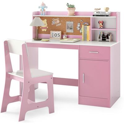 COSTWAY Ensemble Bureau Enfant Fille avec Chaise Étagère Tiroir Tableau en Liège& Armoire 5 Ans+ Table Enfant et Chaise Rose Rose - Publicité COSTWAY Ensemble Bureau Enfant Fille avec Chaise Étagère Tiroir Tableau en Liège& Armoire 5 Ans+ Table Enfant et Chaise Rose Rose - Publicité