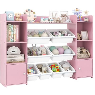 COSTWAY Étagère de Rangement pour Jouets 4 Niveaux pour Enfants avec 8 Bacs Amovibles et Bibliothèque 142 x 30 x 100 cm Rose - Publicité COSTWAY Étagère de Rangement pour Jouets 4 Niveaux pour Enfants avec 8 Bacs Amovibles et Bibliothèque 142 x 30 x 100 cm Rose - Publicité