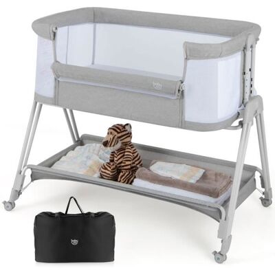 COSTWAY Lit Cododo Bébé avec Matelas Berceau Pliant 7 Hauteurs Réglables4 Roues VerrouillablesSangles Attaché Etagère de Gris - Publicité COSTWAY Lit Cododo Bébé avec Matelas Berceau Pliant 7 Hauteurs Réglables4 Roues VerrouillablesSangles Attaché Etagère de Gris - Publicité