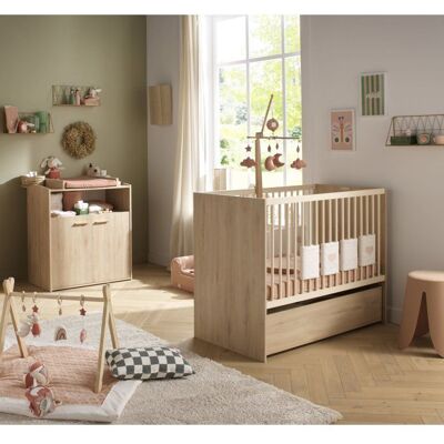 Chambre bébé duo - Lit 120 x 60 cm + Commode 2 portes et une niche - Adele - Hêtre/crème- SAUTHON Marron - Publicité Chambre bébé duo - Lit 120 x 60 cm + Commode 2 portes et une niche - Adele - Hêtre/crème- SAUTHON Marron - Publicité