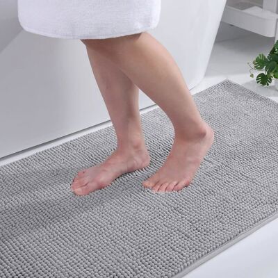 Tapis de salle de bain en chenille antidérapant lavable doux absorbant pour salle de bain - 50 x 80 cm gris clair Gris - Publicité Tapis de salle de bain en chenille antidérapant lavable doux absorbant pour salle de bain - 50 x 80 cm gris clair Gris - Publicité