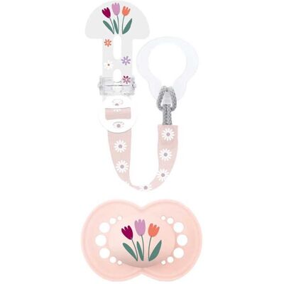 Sucettes-MAM Sucette Original Nature Dès 18 Mois avec Attache-Sucette (Couleur : Rose Fleurs) Rose - Publicité Sucettes-MAM Sucette Original Nature Dès 18 Mois avec Attache-Sucette (Couleur : Rose Fleurs) Rose - Publicité