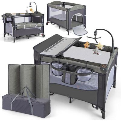 Lit Parapluie Bébé Evolutif Matelas 6 en 1 COSTWAY Table à Langer5 Hauteurs RéglablesBoîte à Musique et Jouets Suspendus Bleu Noir - Publicité Lit Parapluie Bébé Evolutif Matelas 6 en 1 COSTWAY Table à Langer5 Hauteurs RéglablesBoîte à Musique et Jouets Suspendus Bleu Noir - Publicité