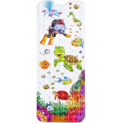 Tapis de bain antidérapant bébé - OKZ® - 40x16 pouces - Antidérapant - Ventouses puissantes - Trous de drainage Blanc - Publicité Tapis de bain antidérapant bébé - OKZ® - 40x16 pouces - Antidérapant - Ventouses puissantes - Trous de drainage Blanc - Publicité