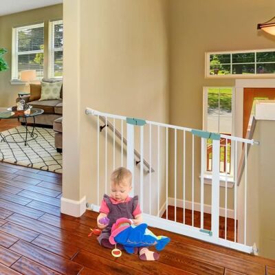 COSTWAY Barrière de Sécurité Bébé Extensible Large 80-132 cm Double Verrouillage Fermeture Automatique par Pression sans Perçage Blanc - Publicité COSTWAY Barrière de Sécurité Bébé Extensible Large 80-132 cm Double Verrouillage Fermeture Automatique par Pression sans Perçage Blanc - Publicité