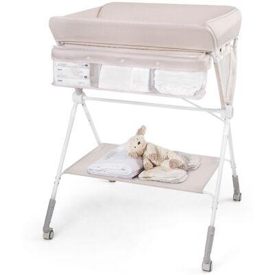 COSTWAY Table à Langer Pliante pour Bébé avec Roulettes Étagère et Panier 3 Hauteur Réglable pour Nouveau-nés 0-1 An Beige Beige - Publicité COSTWAY Table à Langer Pliante pour Bébé avec Roulettes Étagère et Panier 3 Hauteur Réglable pour Nouveau-nés 0-1 An Beige Beige - Publicité