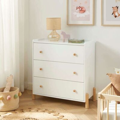 BAÏTA Commode enfant MONA 3 tiroirs blanc 86cm Blanc - Publicité BAÏTA Commode enfant MONA 3 tiroirs blanc 86cm Blanc - Publicité