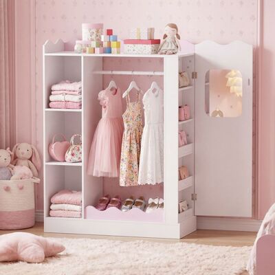 Penderie Enfant en Bois-COSTWAY-Miroir Double Face 5 Étagères & Crochets Meuble Rangement Chambre Rose 3+ Ans Rose - Publicité Penderie Enfant en Bois-COSTWAY-Miroir Double Face 5 Étagères & Crochets Meuble Rangement Chambre Rose 3+ Ans Rose - Publicité