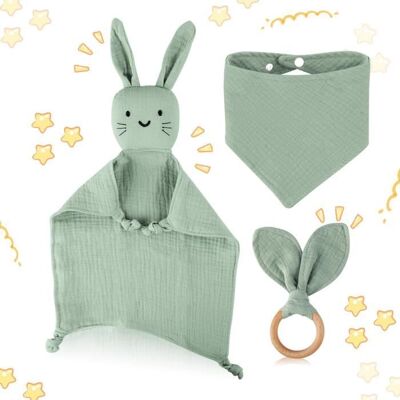 Coffret Cadeau Naissance Bébé de Dentition et Bavoir Garçons et Filles avec Doudou Bébé Set de Cadeaux pour la Fête de Bébé(vert) Vert - Publicité Coffret Cadeau Naissance Bébé de Dentition et Bavoir Garçons et Filles avec Doudou Bébé Set de Cadeaux pour la Fête de Bébé(vert) Vert - Publicité