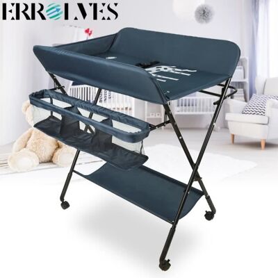 Table à Langer Pliable pour Bébé - ERROLVES - Bleu Foncé - Hauteur Réglable - 3 Compartiments de Rangement Bleu - Publicité Table à Langer Pliable pour Bébé - ERROLVES - Bleu Foncé - Hauteur Réglable - 3 Compartiments de Rangement Bleu - Publicité