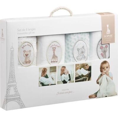 VULLI SOPHIE LA GIRAFE Set de 4 Langes Bébé Brodées Blanc - Publicité VULLI SOPHIE LA GIRAFE Set de 4 Langes Bébé Brodées Blanc - Publicité
