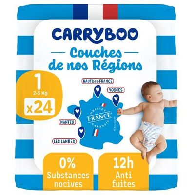Carryboo Couches de nos régions Taille 1 (2-5kg) - Publicité Carryboo Couches de nos régions Taille 1 (2-5kg) - Publicité