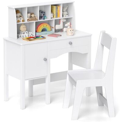 COSTWAY Ensemble Bureau et Chaise pour Enfants 3 Ans+ avec Étagère et Cabinet Tiroir Blanc Blanc - Publicité COSTWAY Ensemble Bureau et Chaise pour Enfants 3 Ans+ avec Étagère et Cabinet Tiroir Blanc Blanc - Publicité