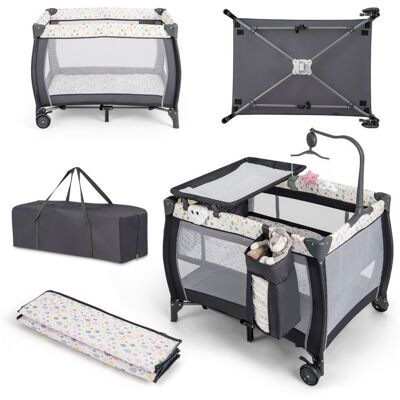 Lit Bébé Pliant 3 en 1 avec Matelas Amovible COSTWAY Table à Langer Parc Bébé Barre de Jouets Rotative Boîte à Musique Sac-Coloré - Publicité Lit Bébé Pliant 3 en 1 avec Matelas Amovible COSTWAY Table à Langer Parc Bébé Barre de Jouets Rotative Boîte à Musique Sac-Coloré - Publicité