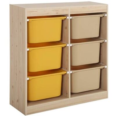 SWEEEK Meuble de rangement enfant 6 bacs de rangement en plastique moutarde taupe - Sora Jaune - Publicité SWEEEK Meuble de rangement enfant 6 bacs de rangement en plastique moutarde taupe - Sora Jaune - Publicité