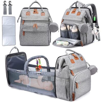 Sac à Dos à Langer Bébé Sac de Voyage avec Lit Portable Grande Capacité Sac à Couches Multifonction Imperméable Sac Maternité Gris - Publicité Sac à Dos à Langer Bébé Sac de Voyage avec Lit Portable Grande Capacité Sac à Couches Multifonction Imperméable Sac Maternité Gris - Publicité