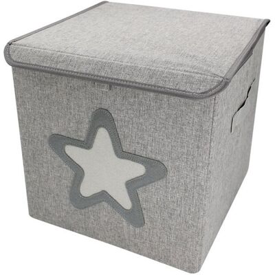 Boite de rangement coffre à jouets pour enfant avec couvercle - 33 x 33 x 33 cm - Gris Étoile - Monsieur Bébé Gris - Publicité Boite de rangement coffre à jouets pour enfant avec couvercle - 33 x 33 x 33 cm - Gris Étoile - Monsieur Bébé Gris - Publicité