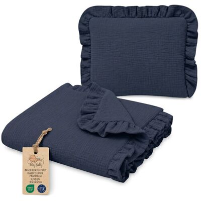 TOTSY BABY Mousseline couverture bébé à volants + coussin – Set 75x60 cm légère et respirante pour poussette et berceau Bleu marine Bleu - Publicité TOTSY BABY Mousseline couverture bébé à volants + coussin – Set 75x60 cm légère et respirante pour poussette et berceau Bleu marine Bleu - Publicité