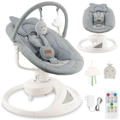 MoMi PEARL - Balancelle bébé électrique 360° - 5 vitesses 10 mélodies Bluetooth - Dossier réglable - Arche à jouets - Gris Gris - Publicité MoMi PEARL - Balancelle bébé électrique 360° - 5 vitesses 10 mélodies Bluetooth - Dossier réglable - Arche à jouets - Gris Gris - Publicité