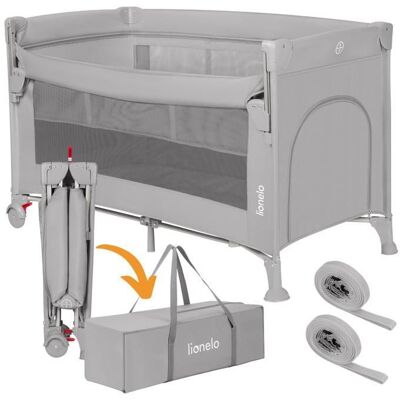 Lit cododo 3en1 LIONELO Ellen - Lit parapluie - Parc bébé - Matelas haute densité - 2 x Roulettes - 0-36 mois - Gris Gris - Publicité Lit cododo 3en1 LIONELO Ellen - Lit parapluie - Parc bébé - Matelas haute densité - 2 x Roulettes - 0-36 mois - Gris Gris - Publicité