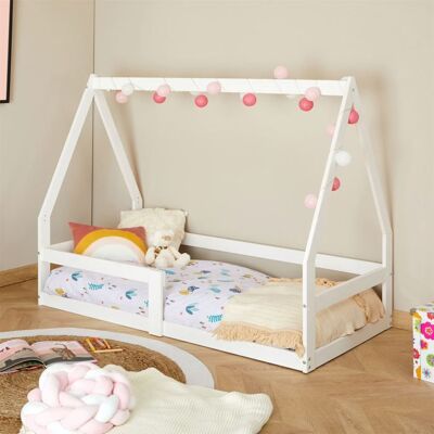 Idimex Lit cabane TAMI 70x140 cm lit simple 1 place pour bébé ou enfant de type Montessori en pin massif lasuré blanc Blanc - Publicité Idimex Lit cabane TAMI 70x140 cm lit simple 1 place pour bébé ou enfant de type Montessori en pin massif lasuré blanc Blanc - Publicité