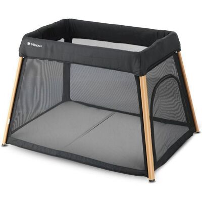 Lit de voyage et parc bébé Deryan 2-en-1 - Avec rehausseur de fond - Aspect bois Noir - Publicité Lit de voyage et parc bébé Deryan 2-en-1 - Avec rehausseur de fond - Aspect bois Noir - Publicité