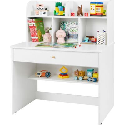 COSTWAY Bureau pour Enfants 6 Ans+ avec Clapier et 1 Tiroir Bibliothèque de Rangement pour Lire Étudier Dessiner Blanc - Publicité COSTWAY Bureau pour Enfants 6 Ans+ avec Clapier et 1 Tiroir Bibliothèque de Rangement pour Lire Étudier Dessiner Blanc - Publicité