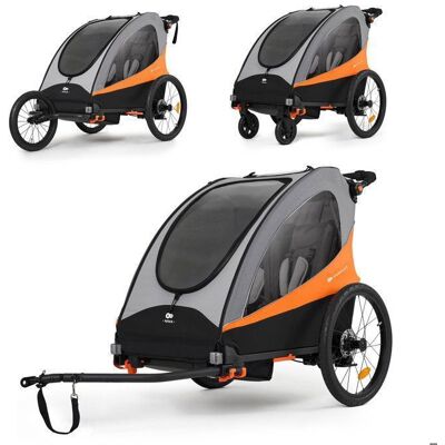 Remorque vélo bébé Kinderkraft NAVA 3 en 1 poussette compacte pliable suspension réglable 2 enfants Orange Orange - Publicité Remorque vélo bébé Kinderkraft NAVA 3 en 1 poussette compacte pliable suspension réglable 2 enfants Orange Orange - Publicité