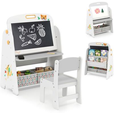 COSTWAY Ensemble Table et Chaises 4 en 1 pour Enfants - Chevalet dArt Étagère avec Tableau Blanc et Tableau Noir Magnétiques Gris Blanc - Publicité COSTWAY Ensemble Table et Chaises 4 en 1 pour Enfants - Chevalet dArt Étagère avec Tableau Blanc et Tableau Noir Magnétiques Gris Blanc - Publicité