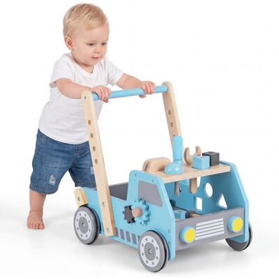 COSTWAY 2 en 1 Chariot de Marche en Bois avec Centre de Jouets Cuisine de Jeu Horloge Enfant 1 An+ Jouet Montessori Bleu - Publicité COSTWAY 2 en 1 Chariot de Marche en Bois avec Centre de Jouets Cuisine de Jeu Horloge Enfant 1 An+ Jouet Montessori Bleu - Publicité