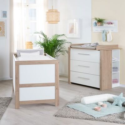 Chambre Bébé Duo ROBA - Malo - Lit Évolutif 70x140 cm + Commode à Langer avec Plan à Langer Amovible - Blanc - Décor Chêne Blanc - Publicité Chambre Bébé Duo ROBA - Malo - Lit Évolutif 70x140 cm + Commode à Langer avec Plan à Langer Amovible - Blanc - Décor Chêne Blanc - Publicité