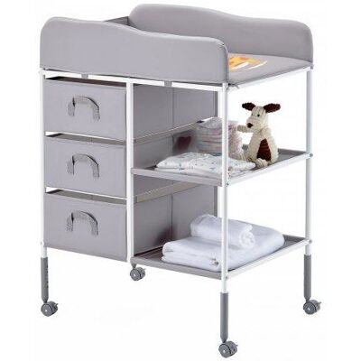 VEVOR Table à Langer Portable Plan à Langer avec 3 Tiroirs en Tissu et Roulettes Verrouillables Meuble pour Bébés Multifonctionnel Gris - Publicité VEVOR Table à Langer Portable Plan à Langer avec 3 Tiroirs en Tissu et Roulettes Verrouillables Meuble pour Bébés Multifonctionnel Gris - Publicité