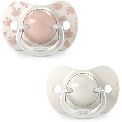 Lot de 2 sucettes symétriques - SUAVINEX - Birdies - SX Pro - 6 à 18 mois - Rose Rose - Publicité Lot de 2 sucettes symétriques - SUAVINEX - Birdies - SX Pro - 6 à 18 mois - Rose Rose - Publicité