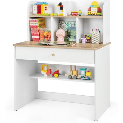 COSTWAY Bureau pour Enfants 3 Ans+ avec Clapier et 1 Tiroir Bibliothèque de Rangement pour Lire Étudier Dessiner Blanc Blanc - Publicité COSTWAY Bureau pour Enfants 3 Ans+ avec Clapier et 1 Tiroir Bibliothèque de Rangement pour Lire Étudier Dessiner Blanc Blanc - Publicité