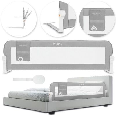 MoMi LEXI PLUS - Barrière de lit bébé 150×43 cm - Pliable 180° - Système de sécurité - Filet respirant - Grande poche - Gris Gris - Publicité MoMi LEXI PLUS - Barrière de lit bébé 150×43 cm - Pliable 180° - Système de sécurité - Filet respirant - Grande poche - Gris Gris - Publicité