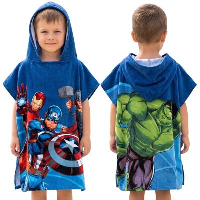 MARVEL Avengers Serviette de piscine poncho à séchage rapide avec capuche pour enfants pour la plage 100% coton 50x115 cm Bleu - Publicité MARVEL Avengers Serviette de piscine poncho à séchage rapide avec capuche pour enfants pour la plage 100% coton 50x115 cm Bleu - Publicité