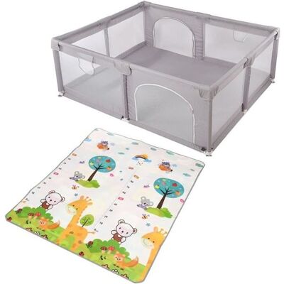 Parc bébé HOMEWELL 1 5*1 8M avec tapis et motifs animaux - Gris Gris - Publicité Parc bébé HOMEWELL 1 5*1 8M avec tapis et motifs animaux - Gris Gris - Publicité