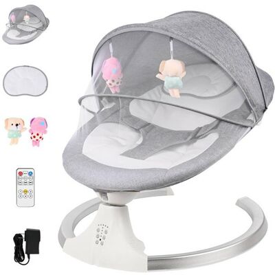UVERBON Transat électrique pour bébé - avec poupon et télécommande - 5 modes de balancement musique Bluetooth - 75 x 51 x 44 cm - Gris Gris - Publicité UVERBON Transat électrique pour bébé - avec poupon et télécommande - 5 modes de balancement musique Bluetooth - 75 x 51 x 44 cm - Gris Gris - Publicité