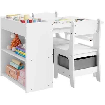 WOLTU Table et 2 Chaises pour Enfants Table Dessin avec Étagère Porte-Rouleau de Papier Boîte de Rangement Blanc Blanc - Publicité WOLTU Table et 2 Chaises pour Enfants Table Dessin avec Étagère Porte-Rouleau de Papier Boîte de Rangement Blanc Blanc - Publicité