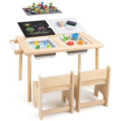 6-en-1 Ensemble Table et 2 Chaises Enfant-COSTWAY-Bois Hauteur Réglable avec 2 Plateaux de Construction &Crochets Table dActivités - Publicité 6-en-1 Ensemble Table et 2 Chaises Enfant-COSTWAY-Bois Hauteur Réglable avec 2 Plateaux de Construction &Crochets Table dActivités - Publicité