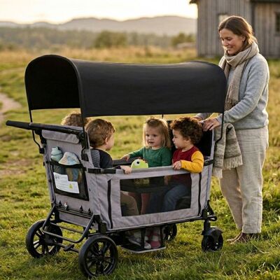 NOBRAND Chariot de transport pour enfants - 4 places - poussette pour bébé Gris avec toit UV et charge maximale de 75kg Gris - Publicité NOBRAND Chariot de transport pour enfants - 4 places - poussette pour bébé Gris avec toit UV et charge maximale de 75kg Gris - Publicité