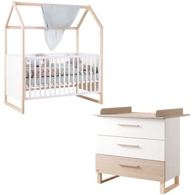 Chambre bébé duo - ROBA - Noah - Lit cododo 70x140 + Commode à langer évolutive - Blanc/Chêne Blanc - Publicité Chambre bébé duo - ROBA - Noah - Lit cododo 70x140 + Commode à langer évolutive - Blanc/Chêne Blanc - Publicité