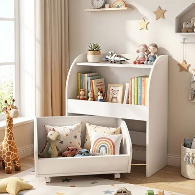 Bibliothèque Enfant COSTWAY Montessori – Meuble Rangement Bois avec 2 Étagères & Tiroir Mobile Range Jouets LivresBlanc Blanc - Publicité Bibliothèque Enfant COSTWAY Montessori – Meuble Rangement Bois avec 2 Étagères & Tiroir Mobile Range Jouets LivresBlanc Blanc - Publicité