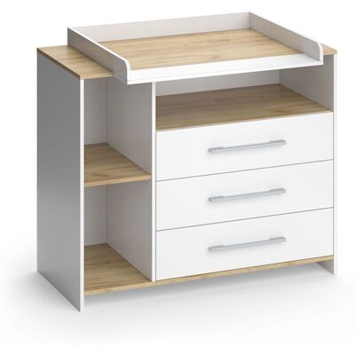 Commode à langer Oskar 113x93cm avec 3 tiroirs Blanc/Chêne de force doré Vicco 55591 Blanc - Publicité Commode à langer Oskar 113x93cm avec 3 tiroirs Blanc/Chêne de force doré Vicco 55591 Blanc - Publicité